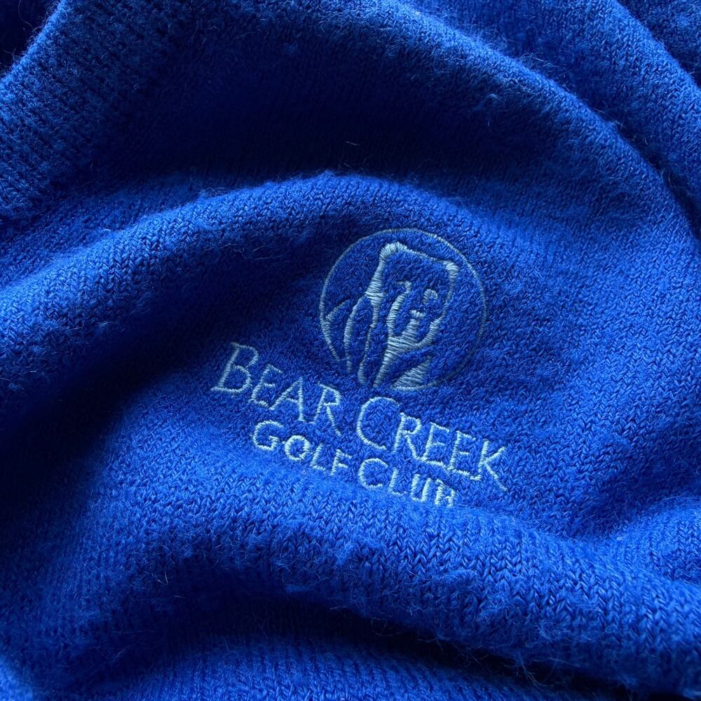 Vintage 80s Murrieta Bear Creek Golf Club Blue V-Neck Sweater XL